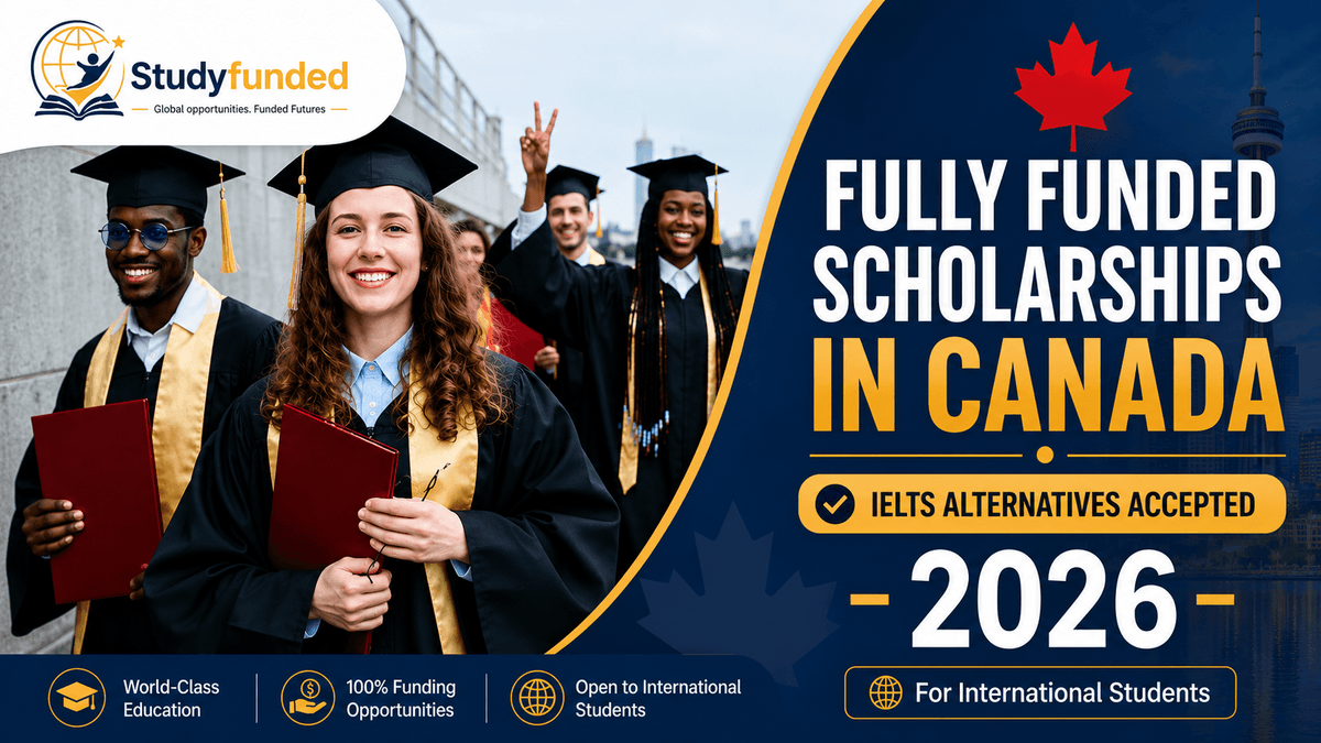 International graduates celebrating fully funded scholarships in Canada without IELTS requirements