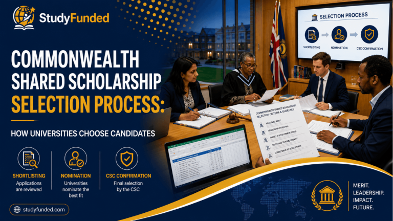 Commonwealth Shared Scholarship selection process showing university selection and CSC nomination